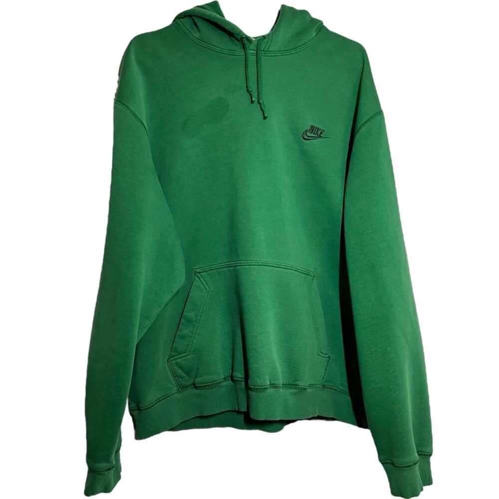 Vintage NIKE Hoodie Sweatshirt Gray Tag Y2K Kangaroo Pouch Drawstring Green XL